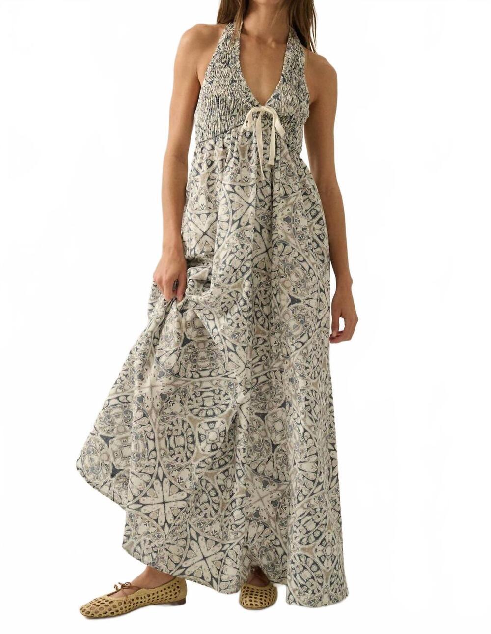 NEW PROMESA abstract floral smocked halter maxi dress in midnight